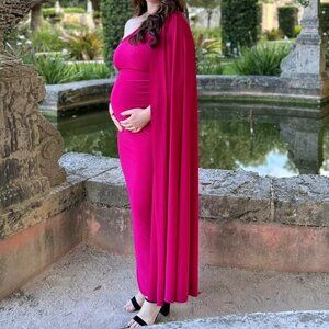Hot Pink Maternity One Shoulder Maxi Dress